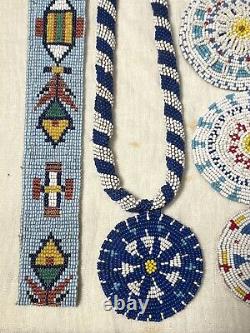 Vintage 1930's Native American Indian Beaded Beadwork Necklaces Earrings Amulets