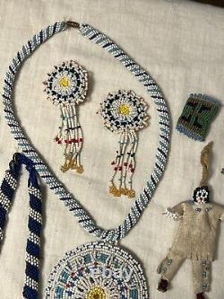 Vintage 1930's Native American Indian Beaded Beadwork Necklaces Earrings Amulets