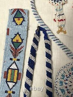 Vintage 1930's Native American Indian Beaded Beadwork Necklaces Earrings Amulets