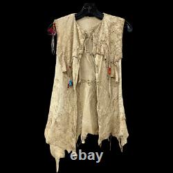 Vintage 1960s/70s Kids Leather Whipstitch Native American Beaded Fringe Vest
