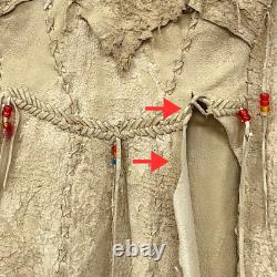Vintage 1960s/70s Kids Leather Whipstitch Native American Beaded Fringe Vest