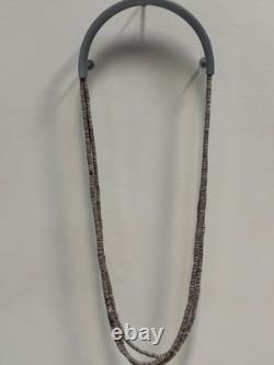 Vintage 1970s Native American 3 Strand Heishi Hand Beaded Necklace Silver Clasp