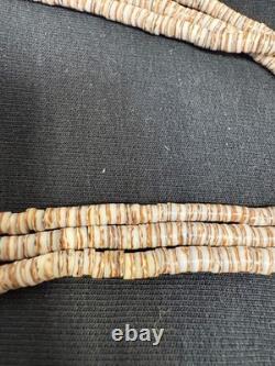 Vintage 1970s Native American 3 Strand Heishi Hand Beaded Necklace Silver Clasp