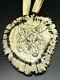 Vintage 24 Native American Etched Wolf on Bone Beaded Leather Necklace`