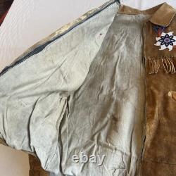 Vintage 60s Deer Skin Leather Fringe Native American Beaded Jacket Large