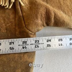 Vintage 60s Deer Skin Leather Fringe Native American Beaded Jacket Large