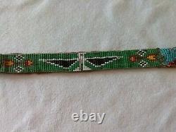 Vintage Antique BEADED Indian Green White & Red Headband