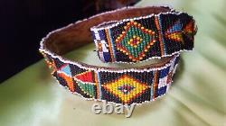 Vintage Antique Handmade Belt Beaded With Native American Design No Buckle