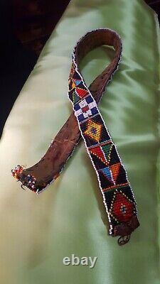 Vintage Antique Handmade Belt Beaded With Native American Design No Buckle