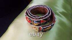 Vintage Antique Handmade Belt Beaded With Native American Design No Buckle