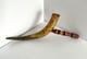 Vintage Antique Native American Horn Pipe With Beaded Handle 17 Length