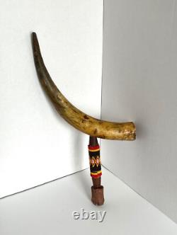 Vintage Antique Native American Horn Pipe With Beaded Handle 17 Length
