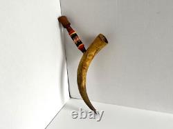 Vintage Antique Native American Horn Pipe With Beaded Handle 17 Length