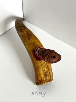 Vintage Antique Native American Horn Pipe With Beaded Handle 17 Length