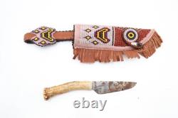 Vintage Beaded Native American Sioux Plains Indian Sheath Hide W Knife Dagger
