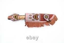 Vintage Beaded Native American Sioux Plains Indian Sheath Hide W Knife Dagger