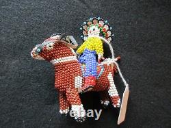 Vintage Beaded Zuni, Native American Indian On Horseback, Sd-022408234