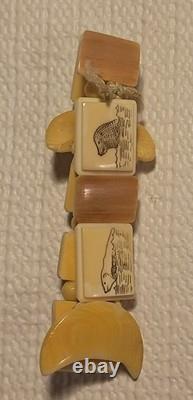 Vintage Carved BE Bracelet Alaskan Eskimo Inuit Native Souvenir Jewelry