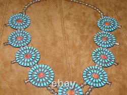 Vintage Cluster Squash Necklace LMB- Sterling Silver, Turquoise. & Shell