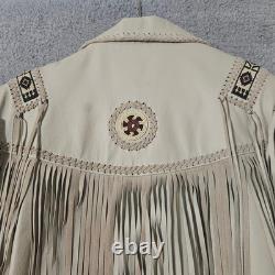 Vintage Cream Scully Leather Suede Fringe Jacket Native American Beaded Size 44