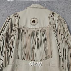 Vintage Cream Scully Leather Suede Fringe Jacket Native American Beaded Size 44