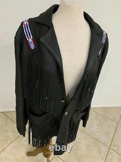 Vintage Crow Plains Indian Native American Beaded Black Deerskin Jacket