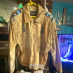 Vintage Customized Tan Suede Fringe Native American Beaded Jacket Men's L