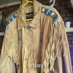 Vintage Customized Tan Suede Fringe Native American Beaded Jacket Men's L