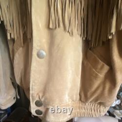 Vintage Customized Tan Suede Fringe Native American Beaded Jacket Men's L