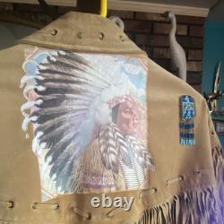 Vintage Customized Tan Suede Fringe Native American Beaded Jacket Men's L