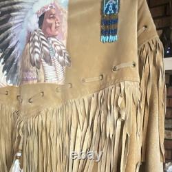 Vintage Customized Tan Suede Fringe Native American Beaded Jacket Men's L
