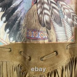 Vintage Customized Tan Suede Fringe Native American Beaded Jacket Men's L