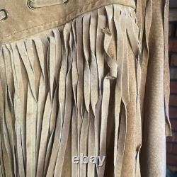Vintage Customized Tan Suede Fringe Native American Beaded Jacket Men's L