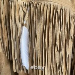 Vintage Customized Tan Suede Fringe Native American Beaded Jacket Men's L