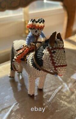 Vintage Fabric Beaded Indian on Horse Figure Leather accents Excellent Condition