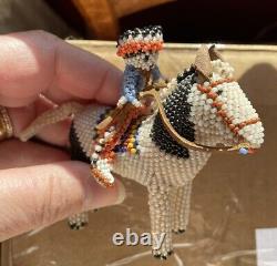 Vintage Fabric Beaded Indian on Horse Figure Leather accents Excellent Condition