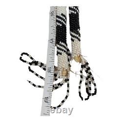 Vintage Folk Art Man Corn Maze Native American Black Glass Seed Beads Bolo Tie