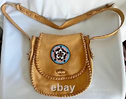 Vintage Genuine Native American Indian Leather Purse with Beaded Detail Whipstitch