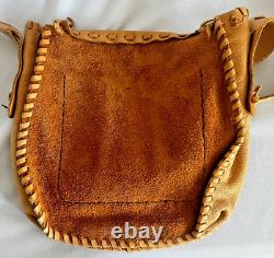 Vintage Genuine Native American Indian Leather Purse with Beaded Detail Whipstitch