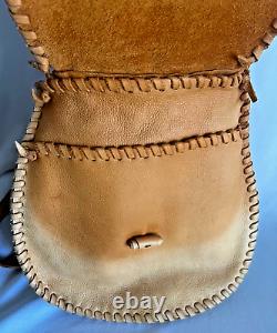 Vintage Genuine Native American Indian Leather Purse with Beaded Detail Whipstitch