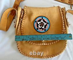 Vintage Genuine Native American Indian Leather Purse with Beaded Detail Whipstitch