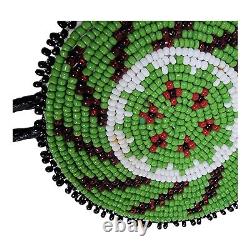 Vintage Green Fire Starburst Sun Native American Glass Seed Beads Bolo Tie