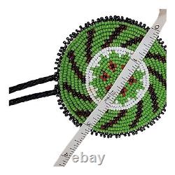 Vintage Green Fire Starburst Sun Native American Glass Seed Beads Bolo Tie