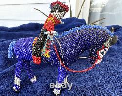 Vintage Hand Crafted Beaded Horse/Rider Native American Authentic Seed Bead RARE