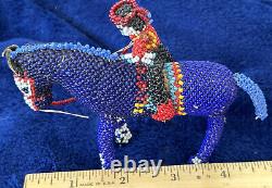 Vintage Hand Crafted Beaded Horse/Rider Native American Authentic Seed Bead RARE