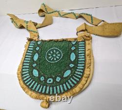 Vintage Hand Made Leather & Beaded Native American Style Shoulder Bag