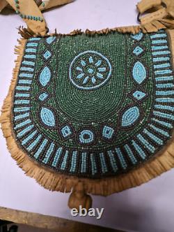 Vintage Hand Made Leather & Beaded Native American Style Shoulder Bag