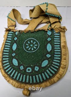 Vintage Hand Made Leather & Beaded Native American Style Shoulder Bag