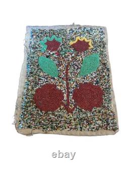 Vintage Handcrafted Native American Beaded Art Piece Measuring 10 x 7.5