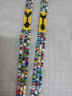 Vintage Handmade Native American Beaded Necklace Lady Arrows Tassels